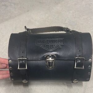 Harley-Davidson Black Leather Belt Bag with Silver Accents